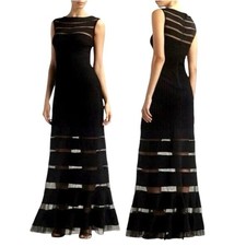 Tadashi Shoji Sz S Sheer Mesh Dress Ribbed Top Flare Hem Dark Fairy Witchy Goth