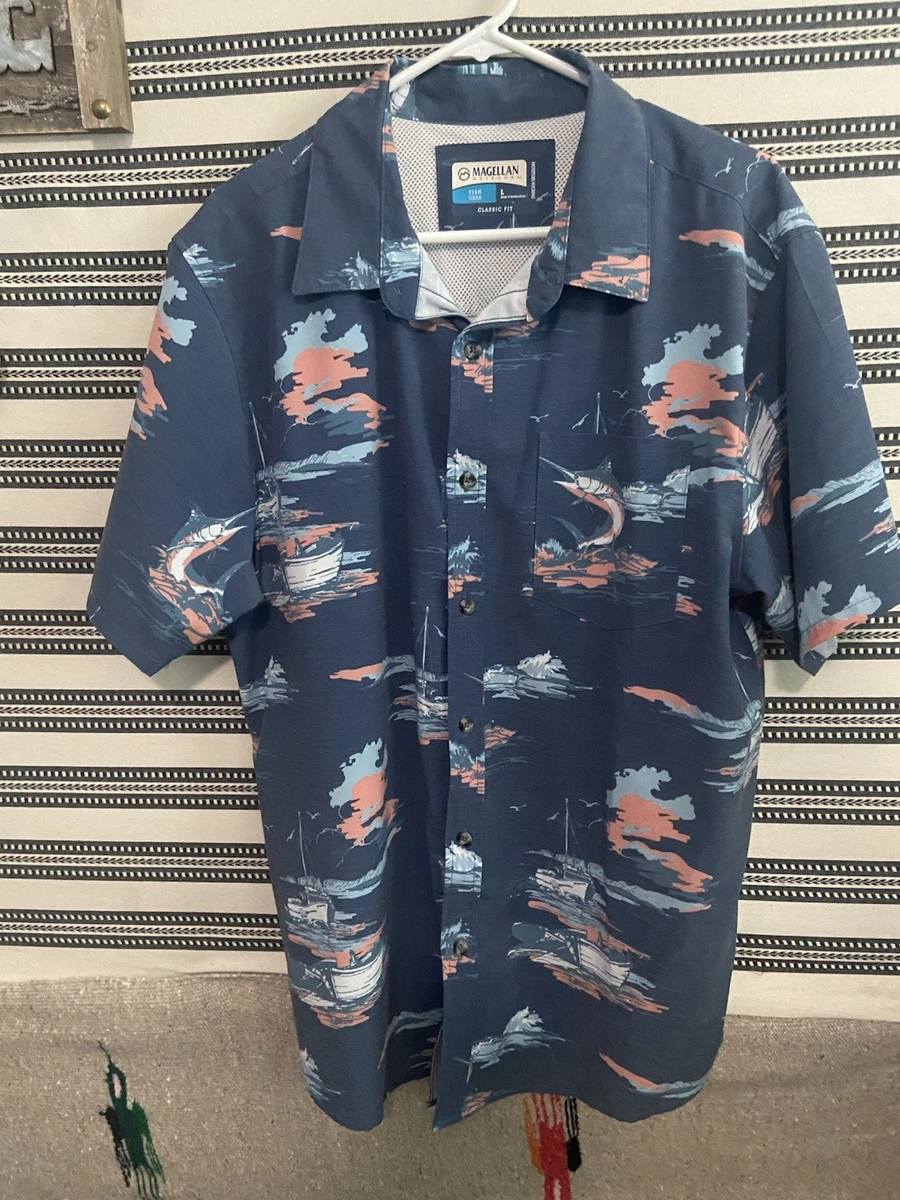 Chemise Magellan Homme – 2XL – Bleu à Carreaux – Manches Courtes – Snap – Pêche