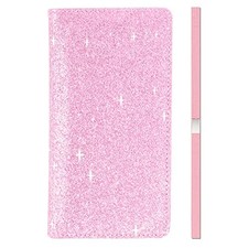 Glitter Checkbook Cover for Girls  women, Bling Pu Leather RFID Blocking Pink