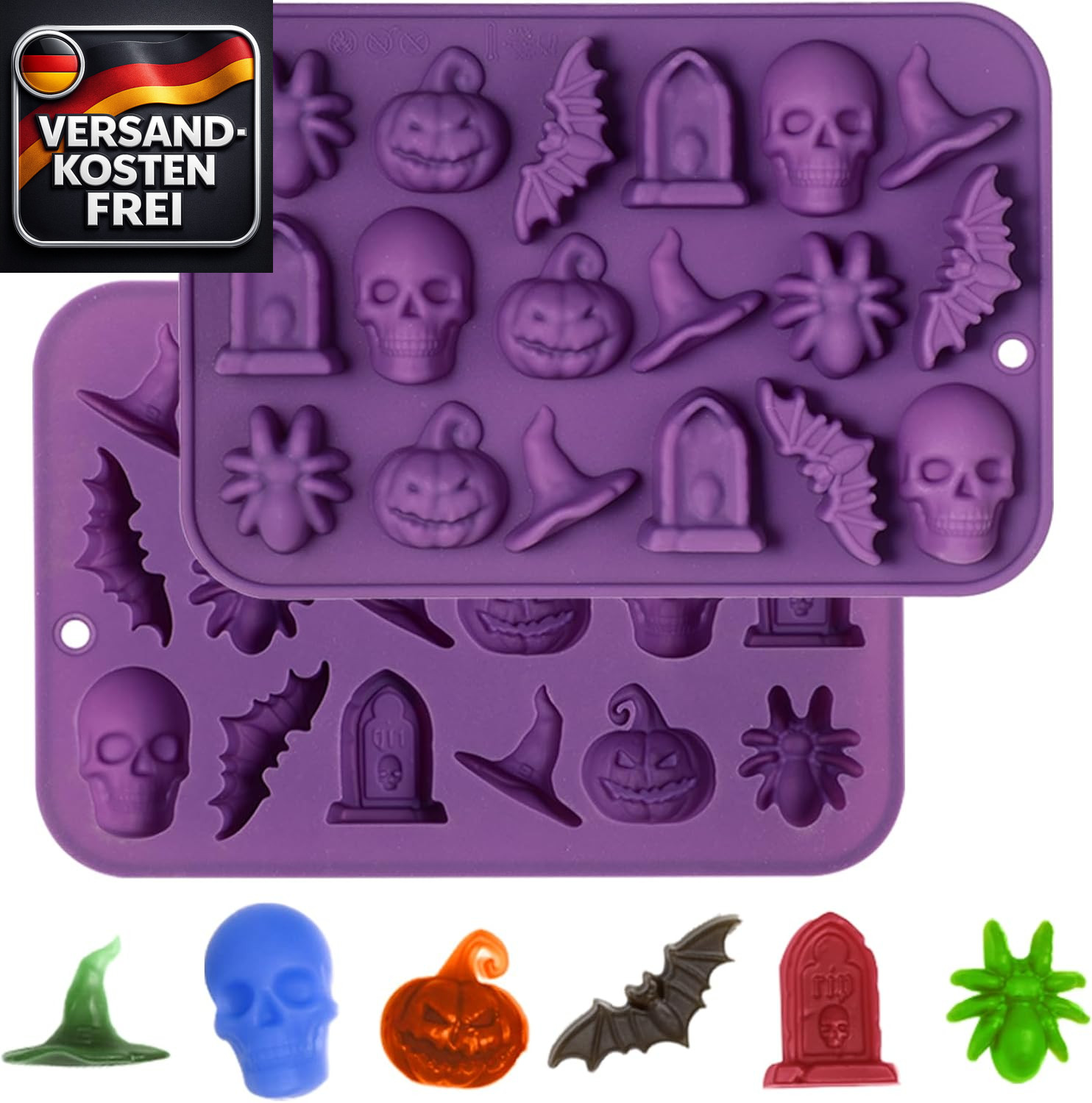 Halloween Backform Silikon Totenkopf Kürbis Geist Fledermaus Hexe Hut Grabstein