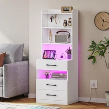 51.8''H Tall Nightstand, Large Night Stand with Bookshelf and Charging Station