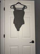 Le Lis Sleeveless Ruffle Sleeve Striped Bodysuit Medium