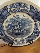 Vintage Alfred Meakin Ship Friendship of Salem, Fair Winds NY, Harbor Blue...