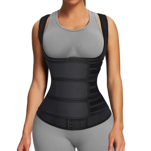 Waist Trainer Latex Cincher Vest 3-Belt Steel Boned Plus Size – Black 3XL