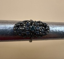 Vintage 925 Sterling Silver Marcasite Dark Stones Ring / Size 6.75