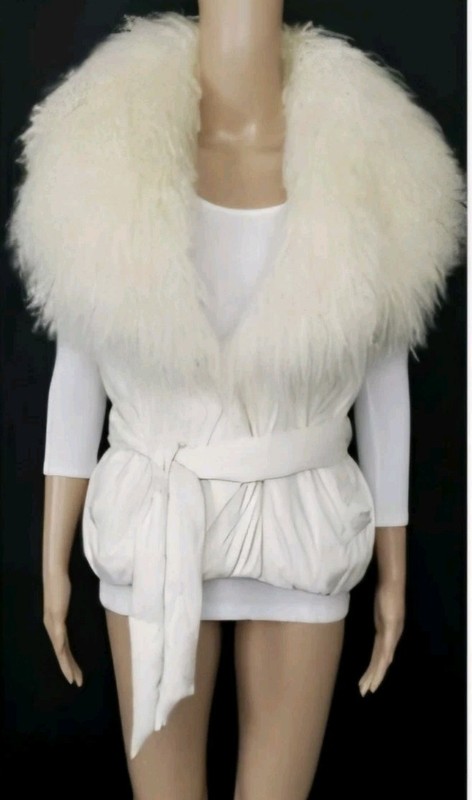 RALPH LAUREN COLLECTION Cream Fur Puffer Winter Vest 6 $3200 