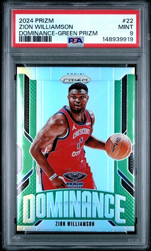 2024 PANINI PRIZM DOMINANCE GREEN PRIZM #22 ZION WILLIAMSON PSA 9
