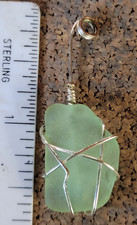 USA  Artisan sea glass wire-wrap SEAFOAM seaglass Pendant Handcrafted