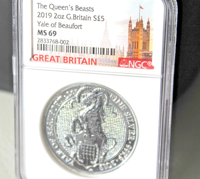 2019 .999 Silver Queen's Beasts Yale of Beaufort 2 Oz NGC MS69