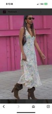 Zara Women's Pink Floral Maxi Dress Size Small V-Neck