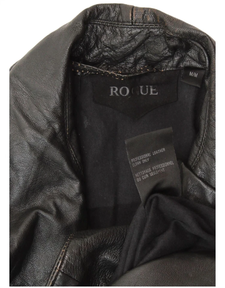 ROGUE Mens Double Breasted Military Jacket UK 38 Medium Black Leather YS20 - Image 4 of 4