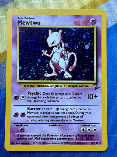 2000 Pokémon Mewtwo 10/130 Base Set 2 Holo Rare Vintage!!!!