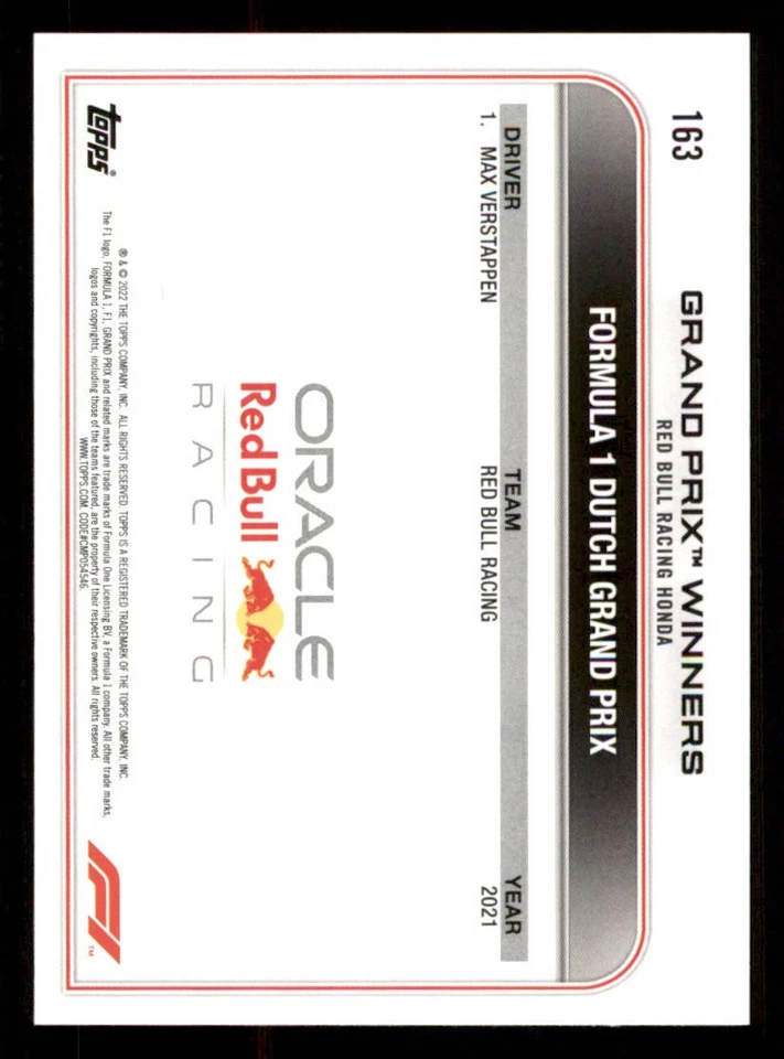 2022 Topps Formula 1 #163 Max Verstappen GPW - Image 2 of 2