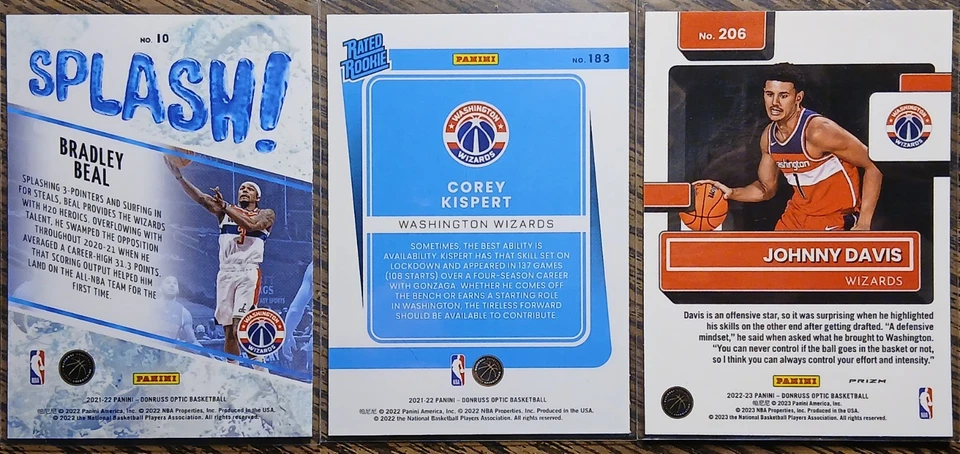 Donruss Optic Hyper Johnny Davis 2022 novato Washington Wizards SP RC NBA lote ×3 Foto 2 de 2