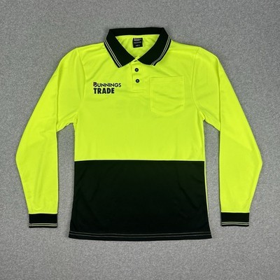 Bunnings Trade Long Sleeve Hi Vis Tradie Polo Shirt Size S Fluro Yellow & Black