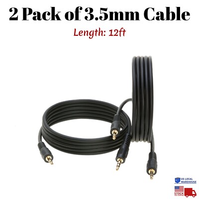 2 Pack of 12FT AUX 3.5mm Cable Male to Male Auxiliary Audio Car Headphone iPhone