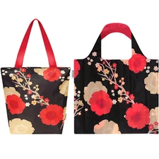 Wrapables Large Carryall Travel Tote Bag + Reusable Shopping Bag, Midnight Flora