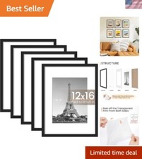 12x16 Picture Frame Set of 5, Display Pictures 8.5x11 with Mat or 12x16 Witho...