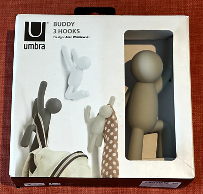Umbra Buddy 3er Set Haken - Schwarz / Grau / Weiß - Designer - Brandneu im Karton