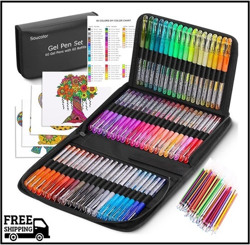Soucolor Glitter Gel Pens for Adult Coloring Books, 120 Pack-60 Glitter Pens, 60 - 第 1/7 張圖片