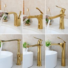 Gold Bathroom Sink Faucet Single Handle 1 Hole Mixer Deck Mounted Brass Tap