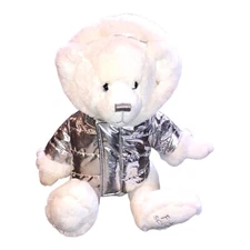 FAO Schwartz White Teddy Bear with Silver Hooded Jacket Stuffed Animal Polar NEW
