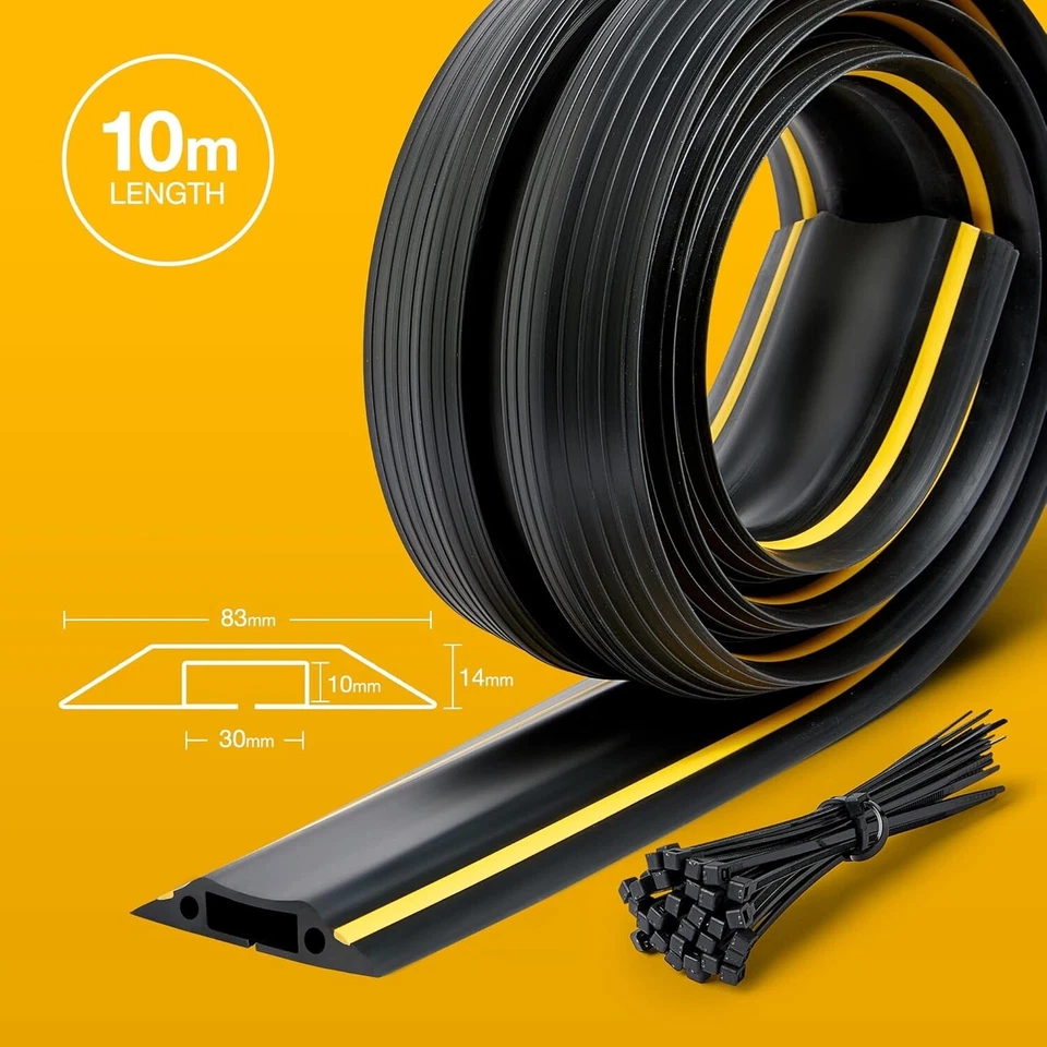 Deeba UK Floor Cable Cover Protector with Pack of Cable Ties Heavy Duty Wire 10M - Image 4 of 4