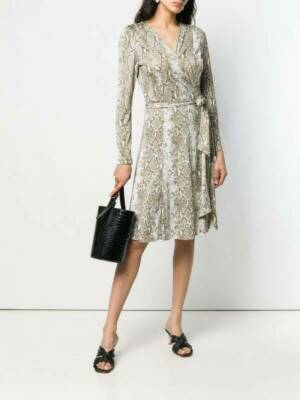  DIANE VON FURSTENBERG ELOWEN PYTHON OLIVE PRINT SILK WRAP DRESS sz XS =2-4
