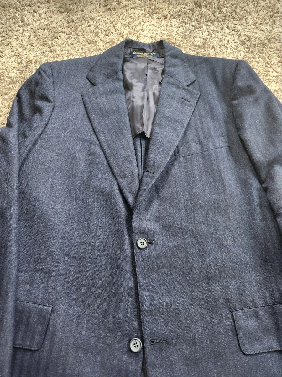 VTG. 70s Brooks Brothers Suit Sack Jacket Coat 42L Herringbone Stripe 3-2 Roll