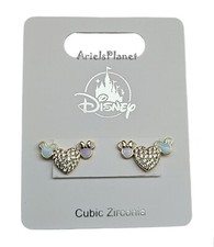 Disney Parks Mickey Minnie Mouse Heart Gold Toned Rhinestones Earrings