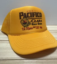 Vintage Pacifico Beer Hat Trucker Hat snapback Gold Yellow Race Team Racing Cap