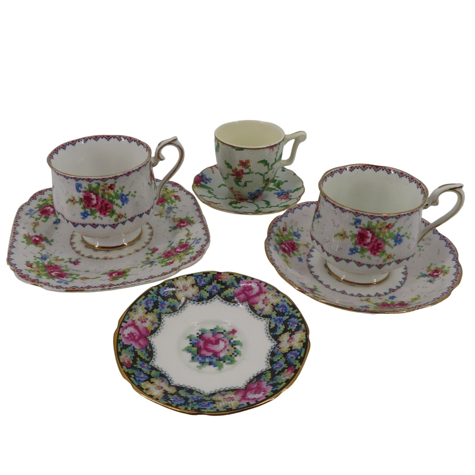 Lot of 7 Pieces Royal Albert Petit Point Paragon Gingham Rose Erphila Windsor