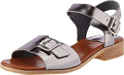 KICKERS Women's BUCIDI Leather Sandal, Silver Color, Size EU 37, UK 4, US 6