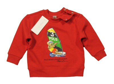Polo Ralph Lauren Little Boys Red Windsurf Polo Bear Fleece Lined Sweatshirt