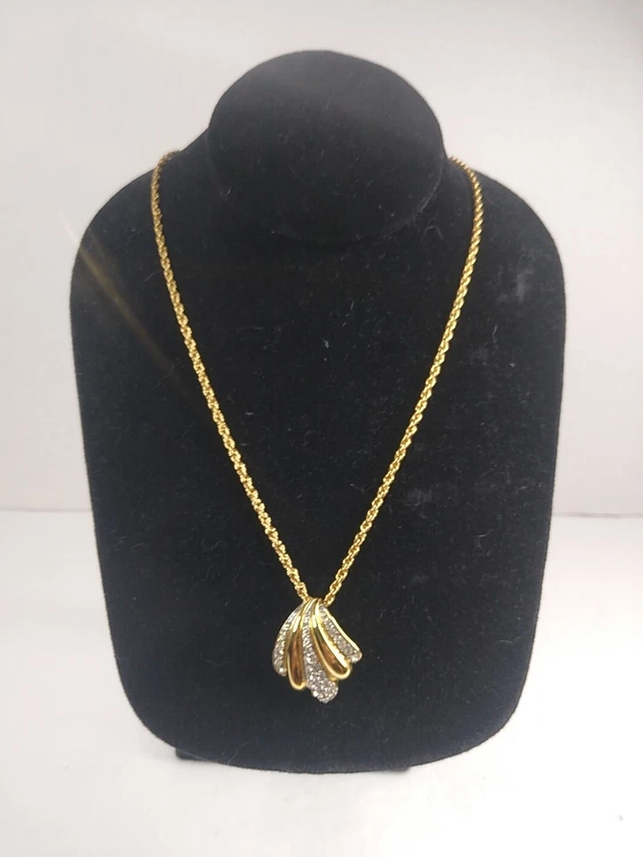 Vintage Joan Rivers Gold-Tone Pave Shell Scallop Pendant Rhinestones Necklace - Image 2 of 4