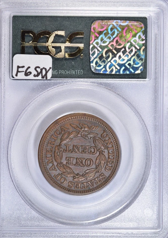 1847 CABELO TRANÇADO CENTAVO GRANDE ~ GOLPE AFIADO OGH PCGS AU58! - Imagem 2 de 4