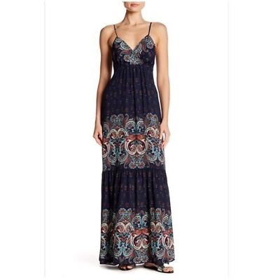 laundry by design maxi dress $195 Laundry by Design Midnight Blue Paisley Vneck Empire Maxi Dress 12P  L385