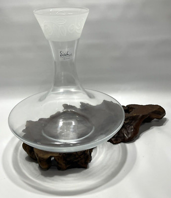 Eisch Glas Crystal Wine Decanter Etched Frosted Leaf Pattern Rim 9''x8.5''  Unique
