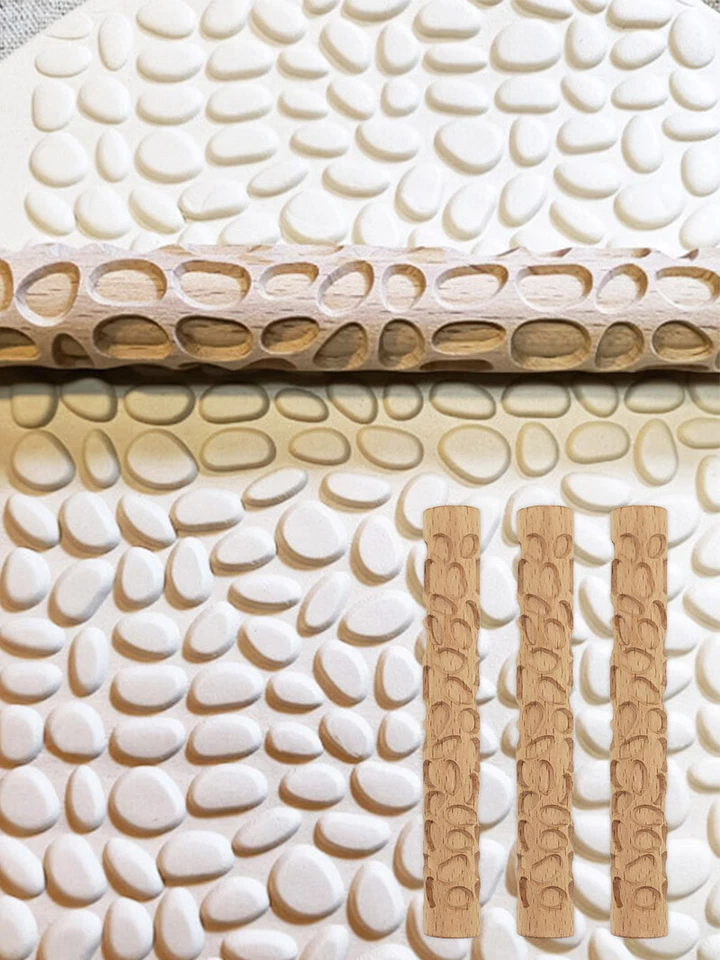 Solid Wood Embossing Rolling Pin Mould Engraved Rod Baking Cookies Cake Roller - Image 3 of 4