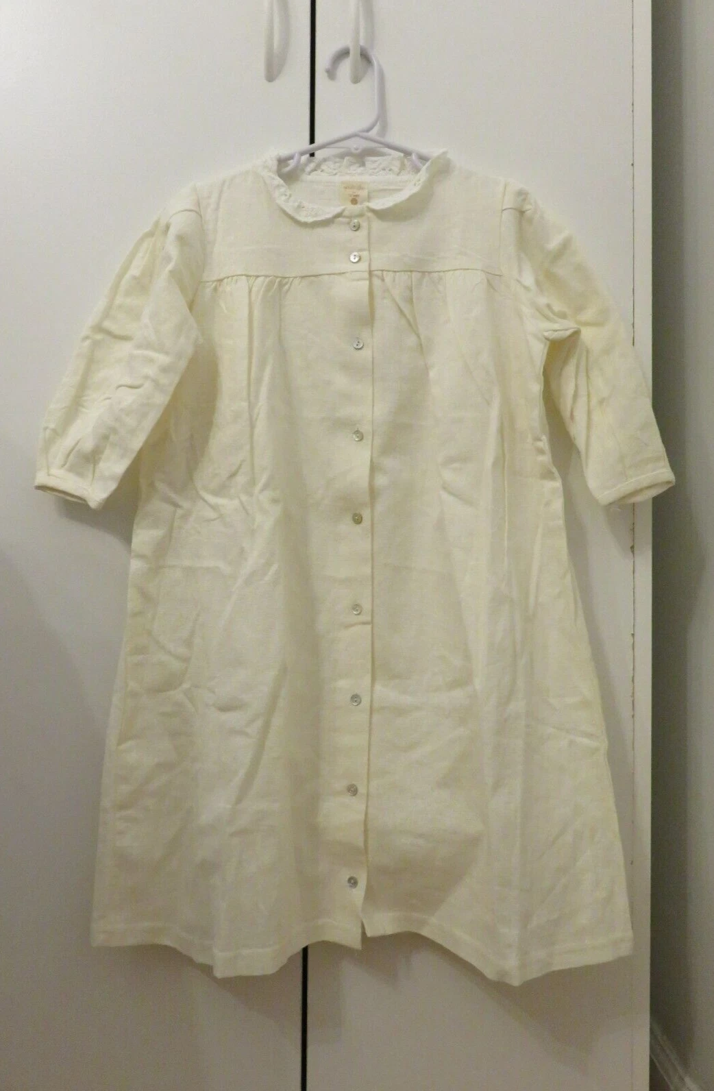 NWT Lil Legs Linen Dress cream high waisted with lace around neck size 7 and 8