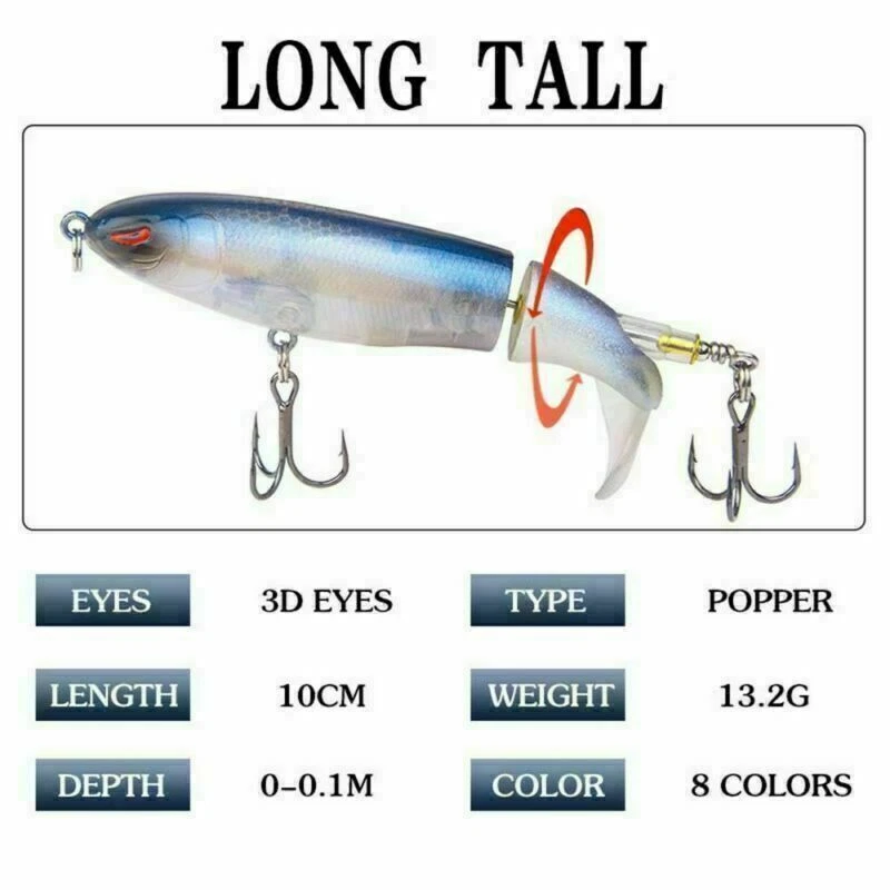 10ps Fishing Lures bait Whopper Plopper Topwater Floating Rotating Tail for Bass - Image 3 of 4