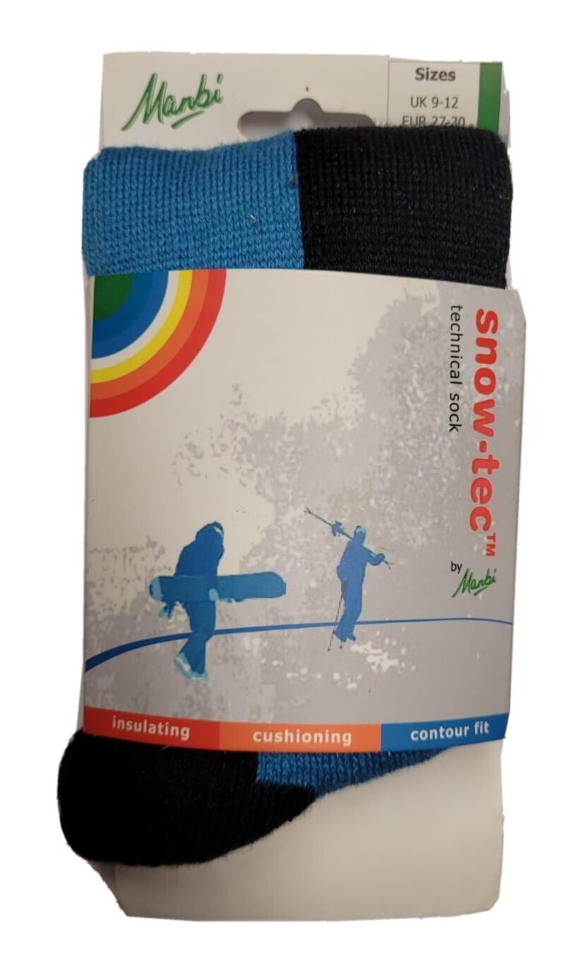 Manbi Snow-tec Ski Socks Jnr Size 9-12  EU 27-30 Blue/Black