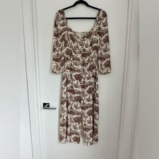 Reformation Fairway Long Sleeve Midi Dress Toile Rousseau Brown