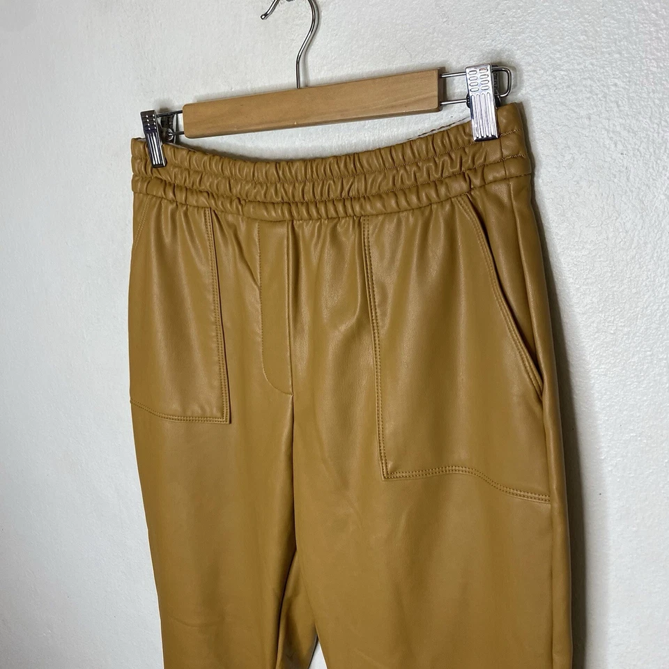 New Express High Waisted Faux Vegan Leather Joggers in Tan Pockets Women’s XS - Image 4 of 4