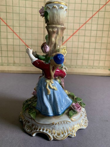 antique 19th c. Von Schierholz porcelain Germany children rose tree candlestick - Picture 7 of 12