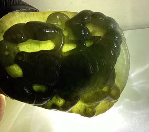 Green Two Sided Jadeite Dragon Turtle Translucent Pendant - Picture 13 of 14