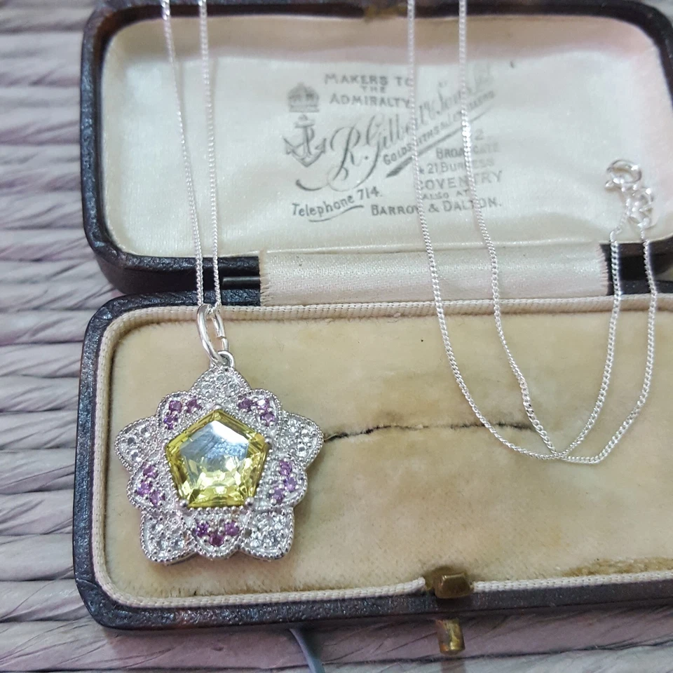 925 Sterling Silver Necklace, Genuine Peridot, Tourmaline And Zircon Pendant  - Image 3 of 4