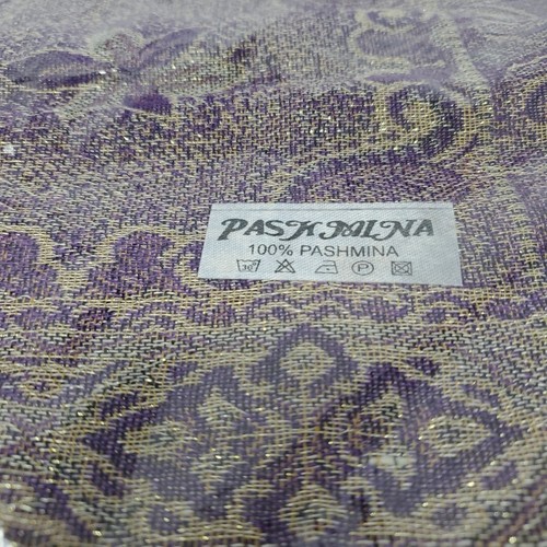Pashmina Scarf Shawl Paisley Purple Tan Gold 100% Pashmina NEW in Package - 第 4/7 張圖片