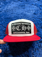 Chrome Hearts CH Hollywood USA Red/White/Black Mesh Back Trucker Hat One Size