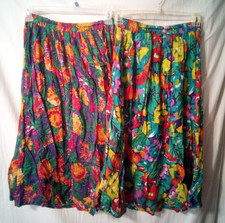 2 Vintage Colorful Pull-On Skirts Size M Lightweight Cotton Lined Floral W3